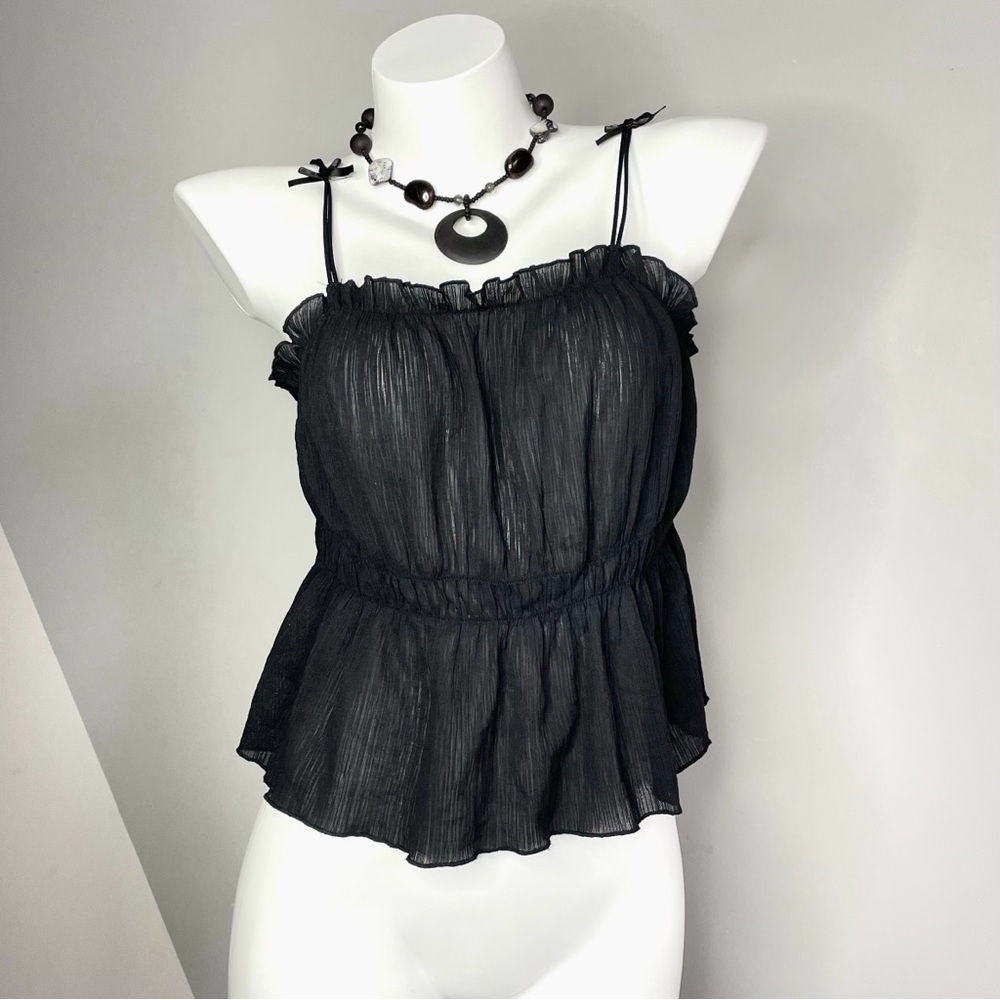 Black Ruffle Babydoll Sheer Cami Top